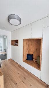 Funktionszimmer, Schreibtisch, Büroschrank, Klappbett, versteckt, offene Nische, Sitznische, Beleuchtung, vom Schreiner, Zachi Wiedner Möbel&Raumdesign, Waldshut, SChweiz, aus Holz